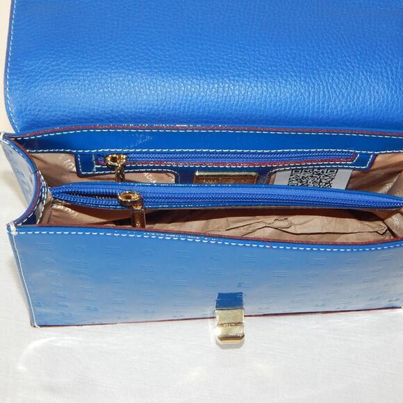 ARCADIA Genuine Patent Leather Flap Chain Crossbody Bag Sapphire Blue Italy NWT - Picture 12 of 13